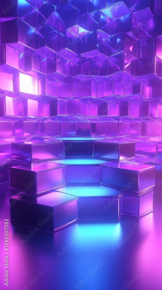 Poster abstract neon geometric hexagonal structure