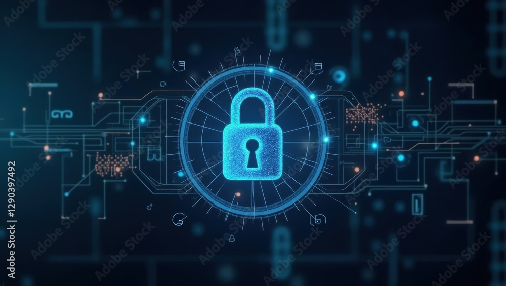 Poster post quantum cryptography. image shows lock on circuit with circuit background