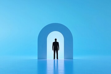 Obraz premium Career Advancement Concepts. Silhouette of a person standing in a blue archway.
