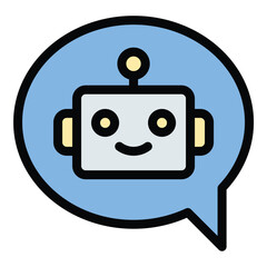 Chat Bot Icon Virtual Assistant and Automation in Flat Line Color Style.