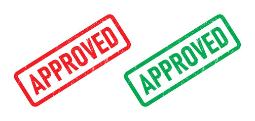 Approved red andgreen square rubber stamp icon isolated on white background. Approved stamp. Approval and permission stamp label.