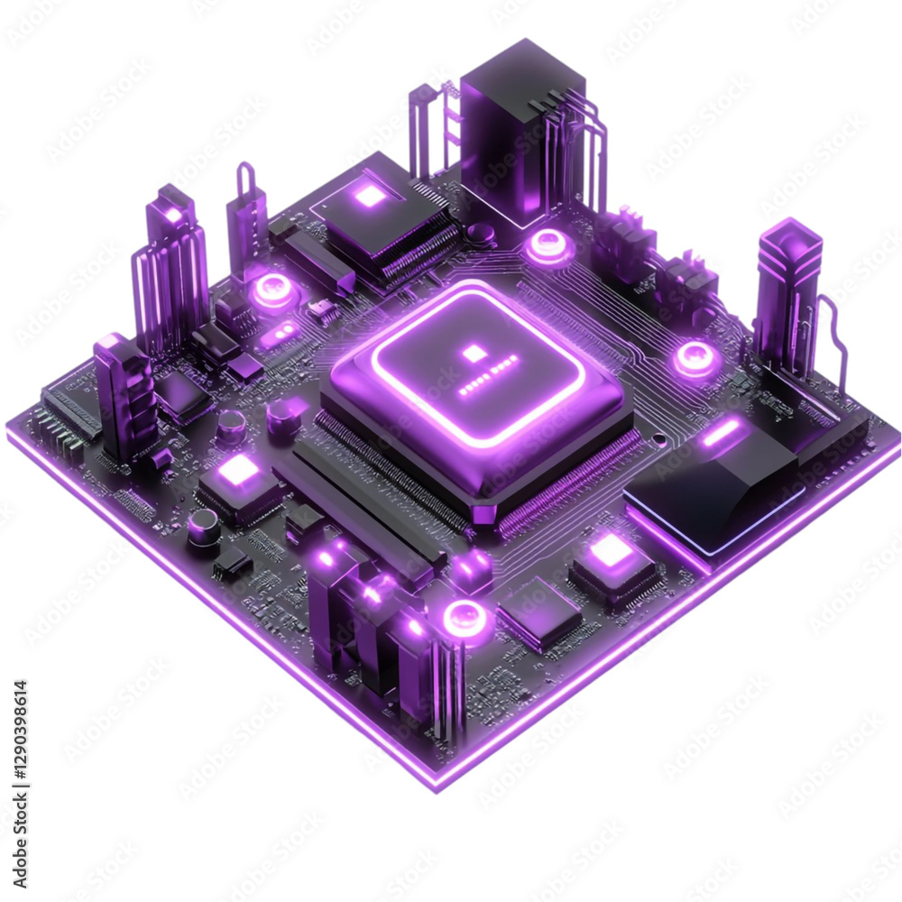 Poster purple illuminated computer motherboard cpu technology future tech