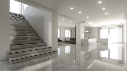 Fototapeta premium Modern Stylish Interior Design with Granite Stairs