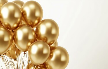 Golden Balloons Clustered on White Background