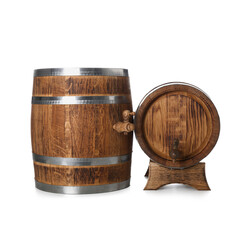 Wooden barrels isolated on white background