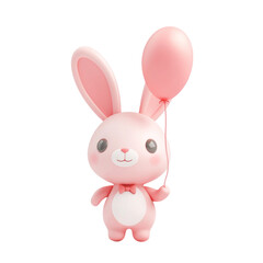 Obraz premium Cute Pink Bunny Holding Balloon Happy Easter