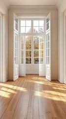 Fototapeta premium Spacious Interior with Large Windows and Hardwood Flooring