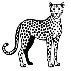 Leopard hand drawn inky sketch. African wild cat, cheetah black and white illustration. Monochrome jaguar realistic design element