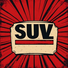Retro SUV graphic design, red background