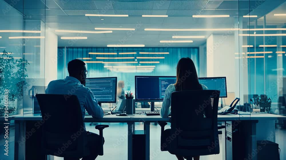 Poster call center operators assisting clients from a modern office environment during working hours, call 