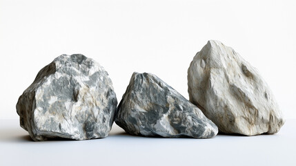Naklejka premium Three rugged and textured rocks with a natural pattern on white background