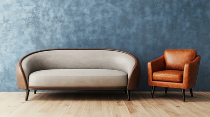 Modern Living Room Sofa and Armchair Scene