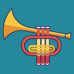 Vector hand drawn illustration of trumpet. Isolated on black.	
