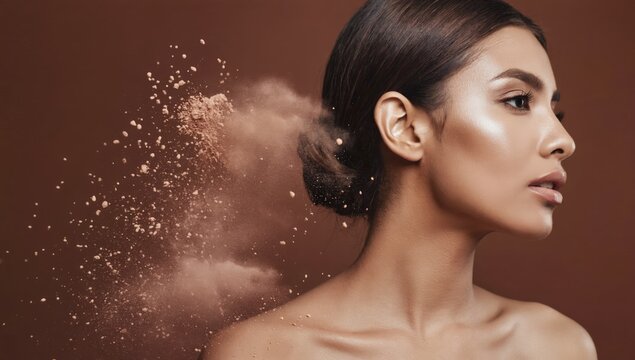 Woman with Makeup Powder Exploding Around Head