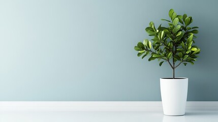 Serene Indoor Plant Setup Against a Soft Blue Wall with Ample Copy Space for Your Creative Designs