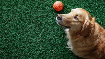 Adorable beautiful cute dog labrador posing for photographer playing with her favorite toy ball