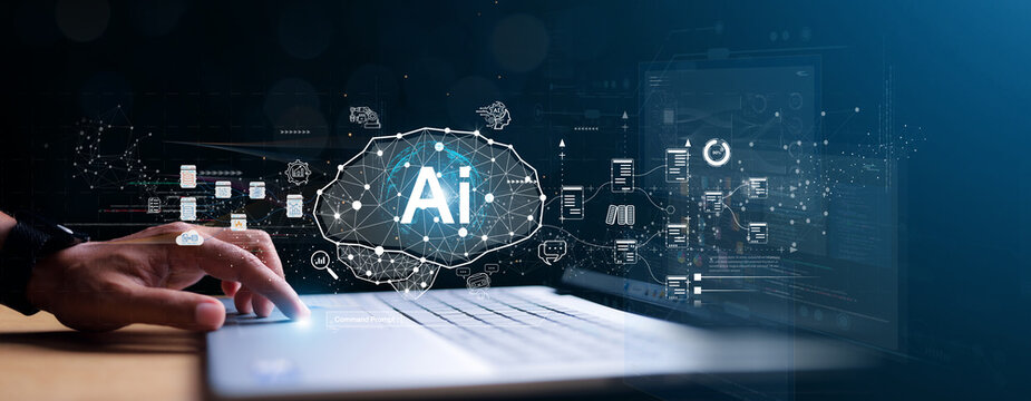 Chat with AI or Artificial Intelligence. Young businessman chatting with a smart AI or artificial intelligence using an artificial intelligence chatbot developed by OpenAI.