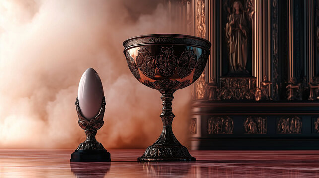 An elegant First Communion background featuring a chalice and host, bathed in soft golden light. The smooth gradient from cream to light gold makes it perfect for invitations or religious event poster