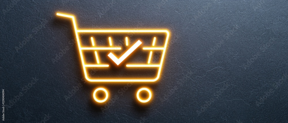 Poster e-commerce platform concepts. shopping cart icon with a check mark on a dark background.