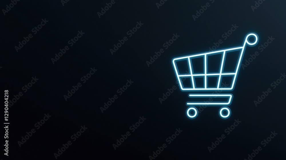 Poster e-commerce platform concepts. shopping cart icon on a dark background in neon style.
