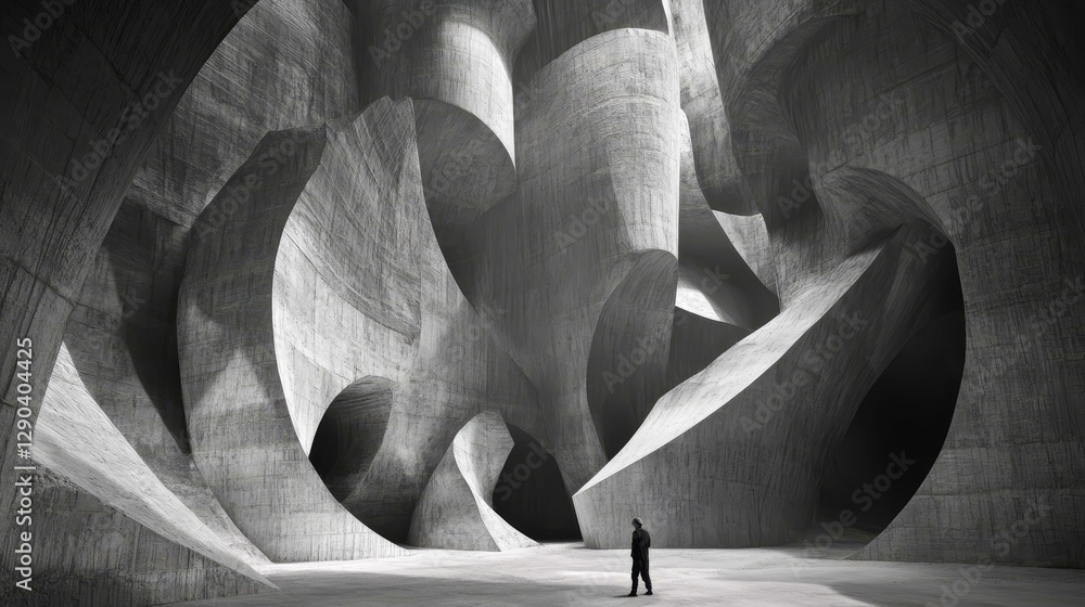 Poster abstract concrete architecture with a single person