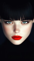 Striking portrait of woman with red lips and dark hair