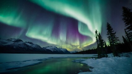 Naklejka premium aurora borealis over the lake