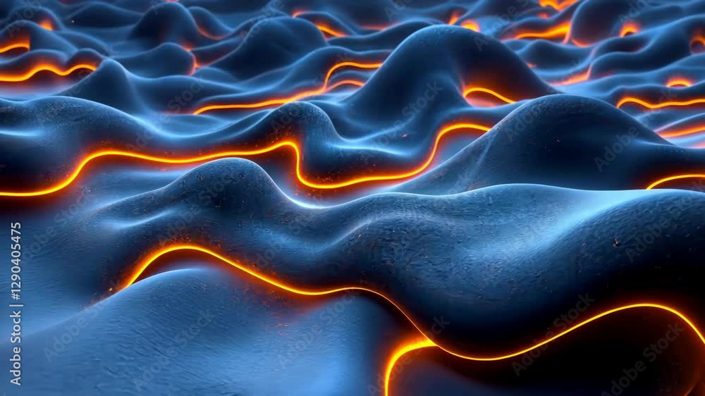 Poster vibrant glowing waves over dynamic blue surface create mesmerizing abstract motion