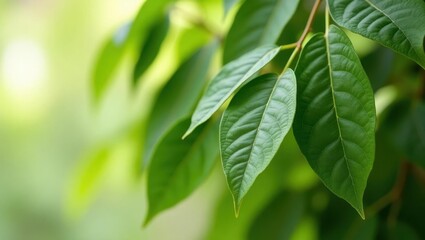 Fototapeta premium Moringa leaves. Green tropical leaves close-up with blurred background
