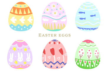 手書きのイースターエッグのイラスト6種