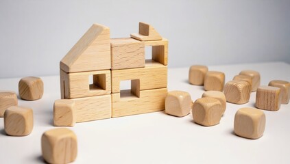 Obraz premium Wooden House Blocks Construction