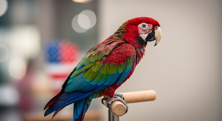 vibrant tropical parrot portrait with patriotic elements for National Pet Day