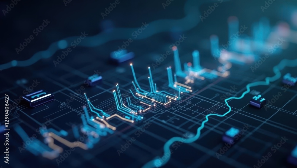 Poster software development company. blue and green image shows map of city