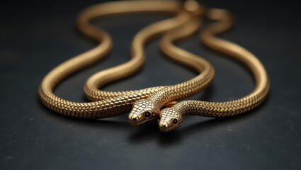Obraz premium Snake necklace. Golden snake bracelet close-up jewelry design on dark