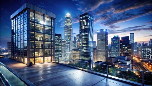 Modern Highrise Building at Night with City Skyline , concrete, cityscape,  concrete, cityscape, daytime