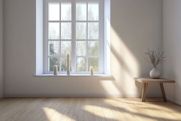 Fototapeta premium Modern Minimalist Interior Scene with Sunlight