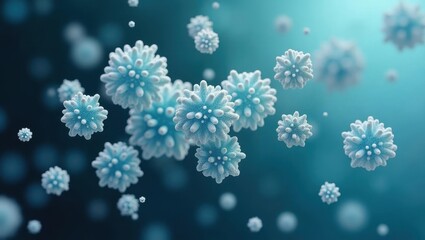 nanoplastics. Blue virus particles closeup, microscopic infectious dis