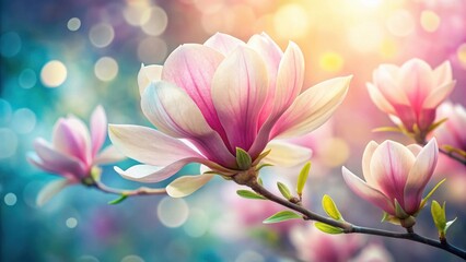 Fototapeta premium Abstract Magnolia Flower with Delicate Botanical Floral Background , colorful, flower close-up