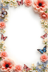 frame made of colorful flowers and butterflies