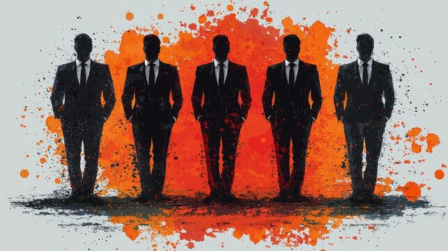 Silhouetted Figures Against Abstract Background