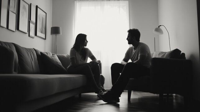 Relationship tension in a living room. Featuring silent conflict and emotional detachment