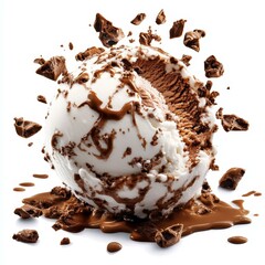 Fototapeta premium Delicious Chocolate Ice Cream Scoop with Melted Chocolate