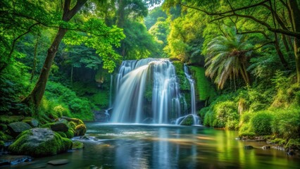 waterfall cascade among lush greenery forest foliage serene natural beauty scene, serene, peaceful, serene