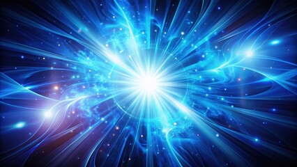 Fototapeta premium A vibrant blue light burst illuminates a dark canvas, with swirling patterns and shapes emerging from the intense radiance, vibrant colors, visual effect
