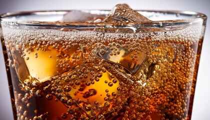 Close-up of a carbonated drink with rising bubbles, capturing a dynamic and refreshing moment, highlighting the effervescence and fizz.