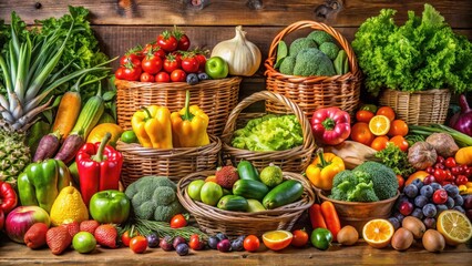 Fresh Fruits and Vegetables Display, farm to table, colorful fruits,  farm to table