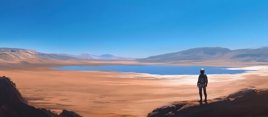 Lone figure desert lake vista