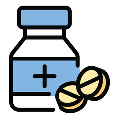 Medicine Icon Healthcare and Pharmaceuticals in Flat Line Color Style.