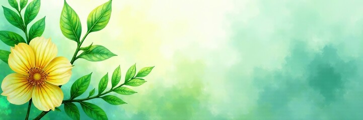 Fototapeta premium Close up of hand-painted green watercolour floral element with vibrant hues, leaf, decoration, artistic