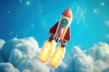 A toy rocket is launched vehicle blue transportation.